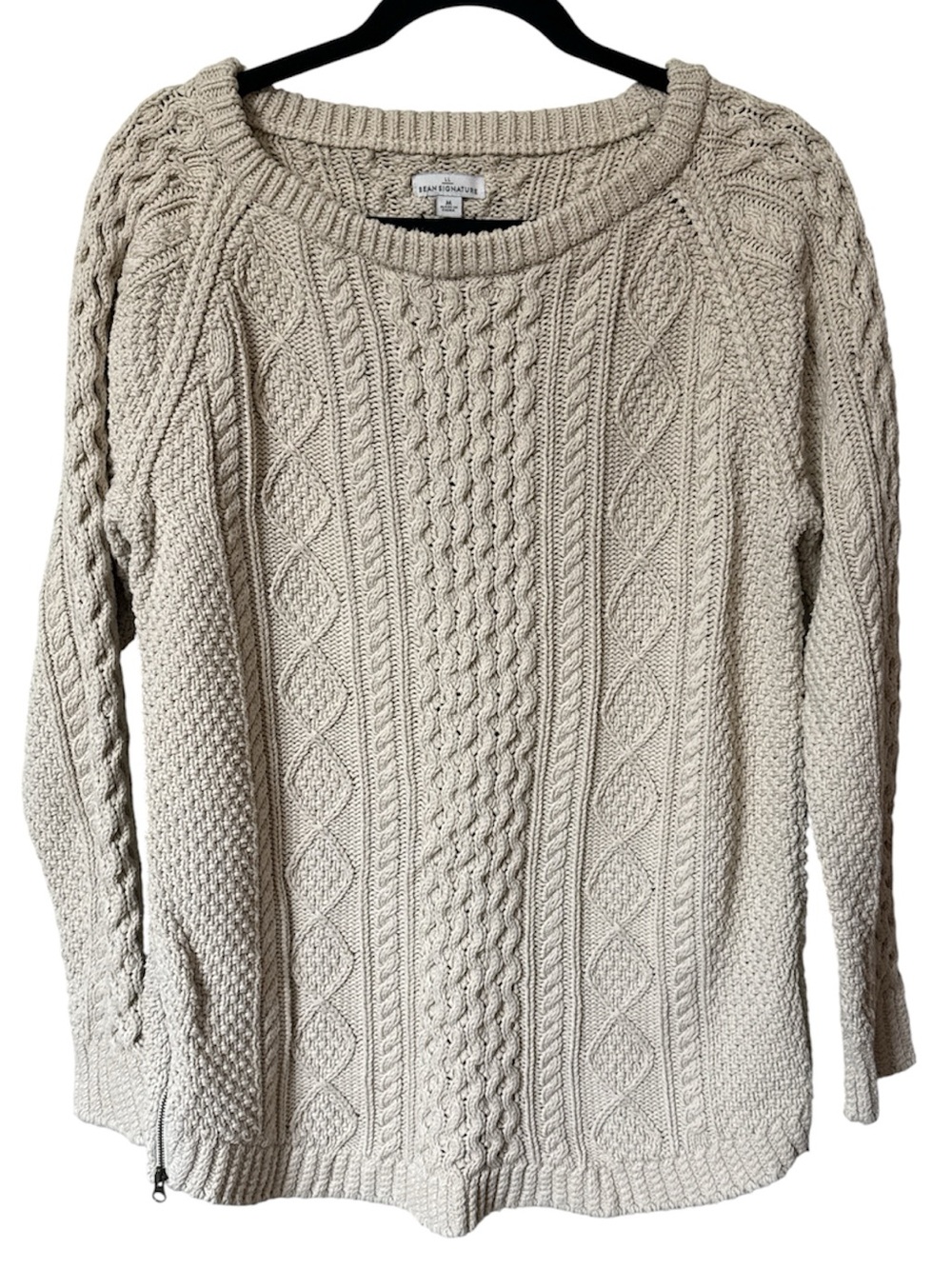 LL Bean Signature Fisherman Cream Sweater Women’s Heritage Chunky Knit Medium